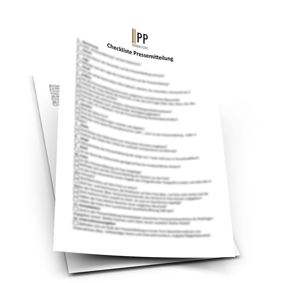 Checkliste für die Erstellung und den Versand einer professionellen Pressemitteilung im Online-Shop von Mediendienstleister Patrick Plewe