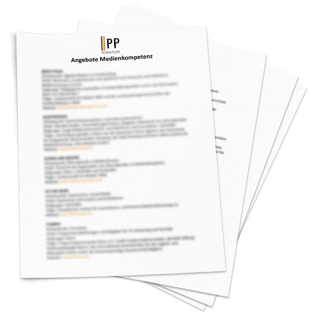 Liste mit Angeboten zum Thema Medienkompetenz im Online-Shop von Mediendienstleister Patrick Plewe