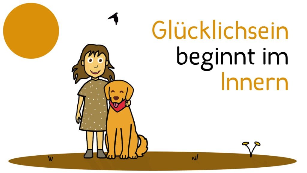 Die Protagonistin und der goldene Hund aus dem Kinderbuch "Die Sonne scheint immer" von Patrick Plewe